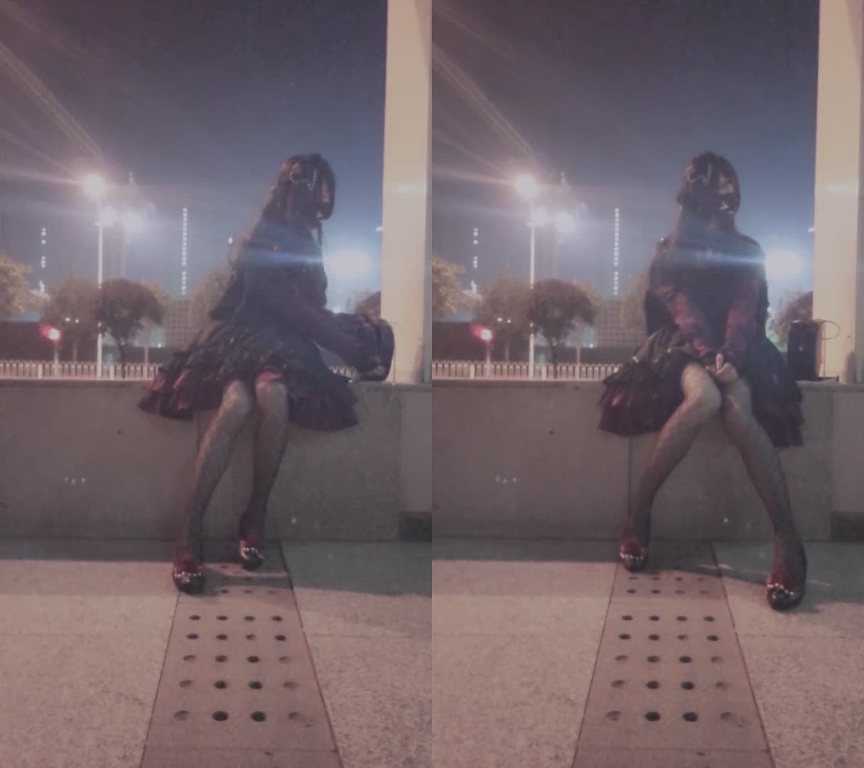 曦曦哥特洛丽塔女装户外 尝试三次终于在地铁出口射出自己的美腿上