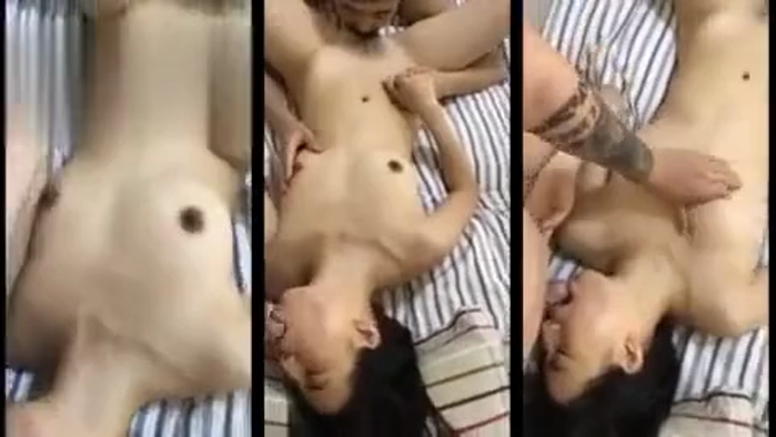 骚妹子一根肉棒不够吃，两个纹身大汉才能喂饱她～