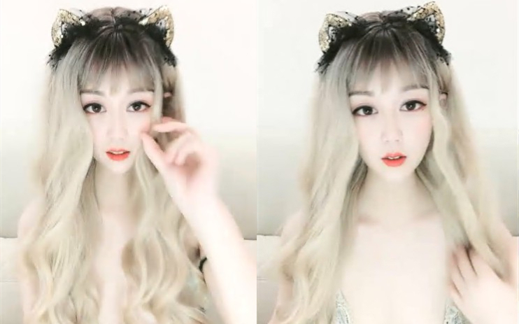 白皙美女猫耳萌娘道具自慰