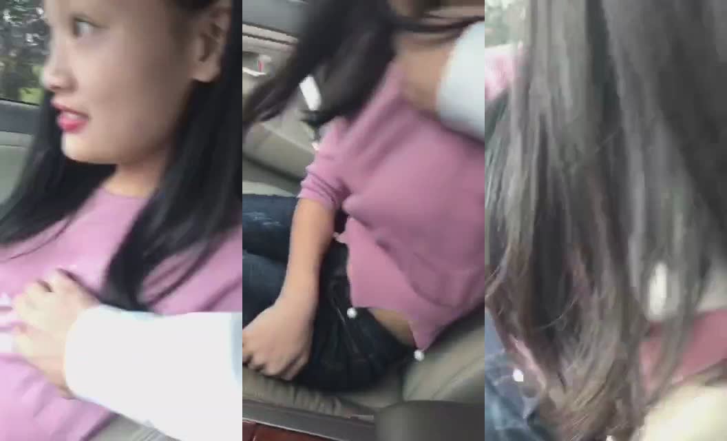 白皙漂亮的美女看见出差刚回来的男友突然开车接她下班,兴奋不已说：今天在车上玩玩吧.2人在马路边玩车震!