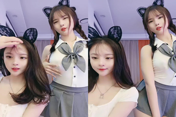 兔兔和妖妖女神姐妹花超高颜值吊带丝袜